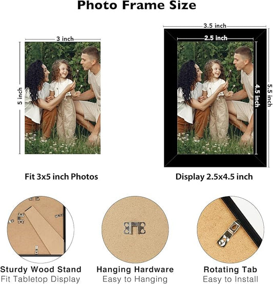 JCJMY 10 Packs 3x5 Picture Frames, Lightweight 3 by 5 Frames Bulk Set of 10 Collage Wall Decor Photo Frames Set for Wall and Tabletop, Black