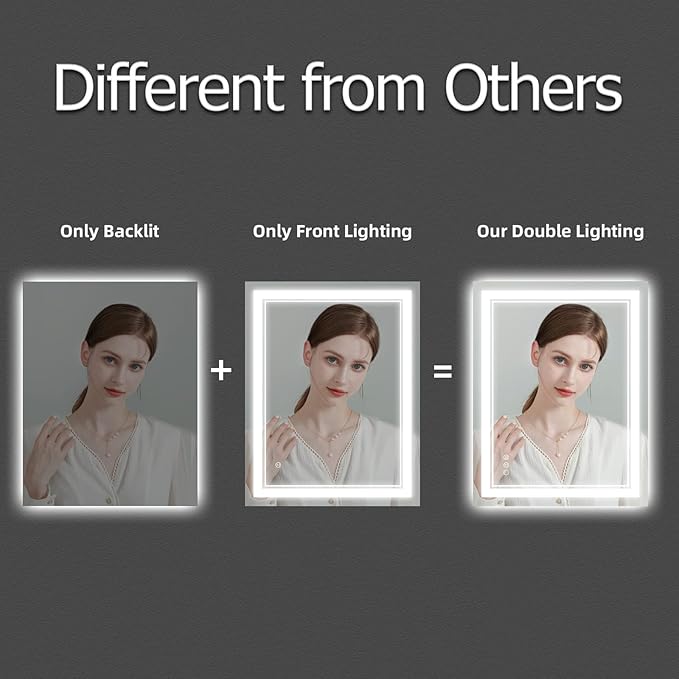 28x36 Inch LED Bathroom Mirror with Lights, Front and Backlit,Anti Fog Dimmable Lighted Bathroom Vanity Mirror, Shatterproof Led Mirror for Bathroom