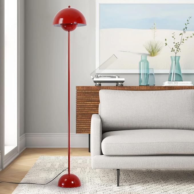 COSYLUX Modern Floor Lamp for Living Room, Industrial Tall Standing Lamp for Bedroom, Metal Shade Reflecting Light Reading Floor Lamp for Office, Nursery Room, Corner(Burgundy/Dark Red)