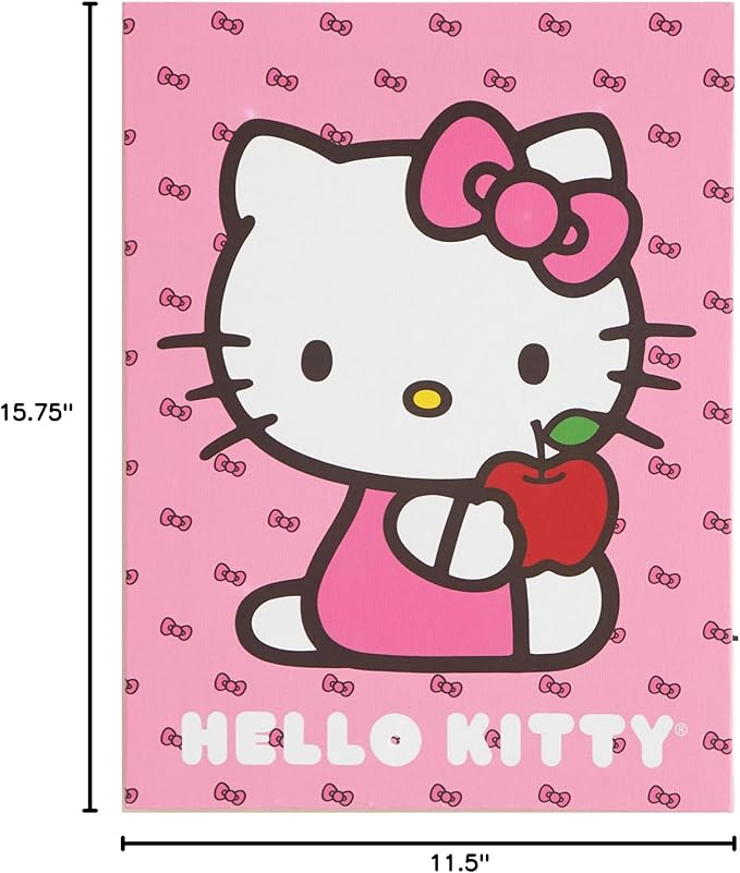 Hello Kitty LED Wall Art for Kids,Light-Up Canvas Wall Décor by Sanrio,11.5" x 15.75", Battery Operated Night Light for Bedrooms & Playrooms
