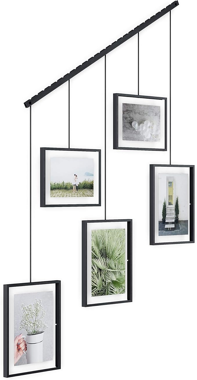 Umbra Exhibit Picture Frame Gallery Set, Adjustable Wall Collage Displays Five Photos (Two 4x6" and Three 5x7"), Set of 5, Black
