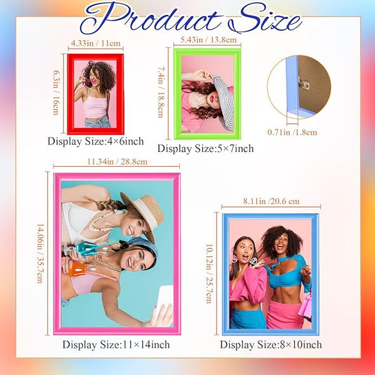 Suzile 8 Pcs Picture Frames, Solid Photo Frame Gallery Wall Frame Set Colored Solid Picture Collage Frames Multiple Picture Frame Art Frames for Photo Tabletop Display or Wall, 4 Sizes (Multicolor)