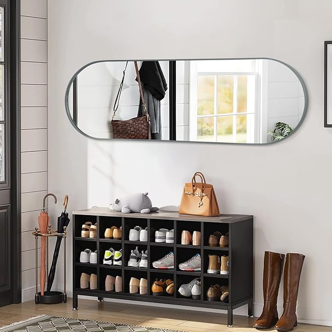 JJUUYOU Full Length Mirror Oval Wall Mounted Mirror 48"x16" Door Mirrors Full Length with Aluminum Frame Mirrors for Bathroom Living Room Bedroom Entryway