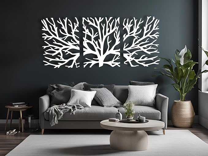 Vailla Tree Wall Art Set of 3 Decor Tree of Life Wall Hanging Wooden Sculpture Modern Wall Home Decoration 3D Textured Sculptures for Living Room Bedroom Office Dinnig Room 3 Panels Family Tree