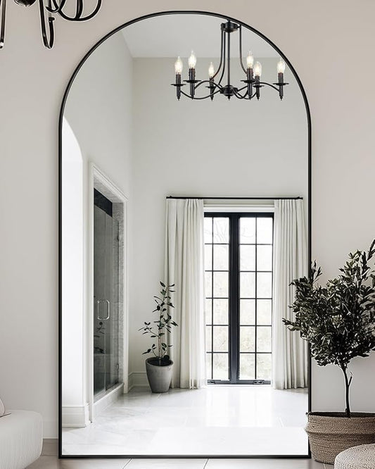 Full Length Mirror with Stand, 81"x41" Arched Full Body Mirror, Large Stand Up Mirrors, Aluminum Frame Floor Standing Mirrors, Freestanding Hanging Leaning Mounted for Bedroom Living Room, Black