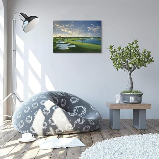 Blue Monster Golf Course Canvas Wall Art for Living Room Bedroom Bathroom Home Decorations Paintings Golf Course Picture Poster Framed Artwork Ready to Hang(18''H x 24''W)