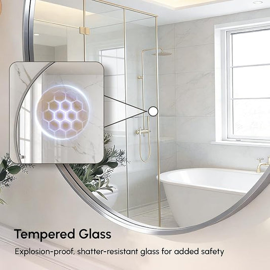 USHOWER Brushed Nickel Bathroom Mirrors for Over Sink, 30 Inch Circle Mirror with Metal Frame, Wall Mirror for Vanity, Entryway, Living Room, Hallway and Bedroom Decor