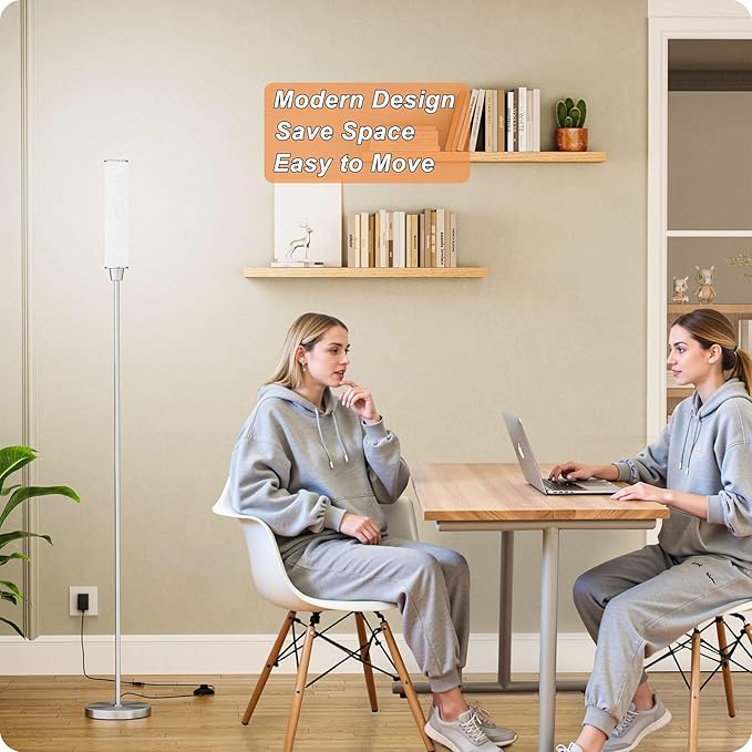 Nukanu Floor Lamp with Remote Control,Floor Lamps for Living Room/Bedroom/Office, Stepless Adjustable 3000K-6000K Colors and 10-100% Brightness,Standing Light with Foot Switch (Nickel+Beige Linen)