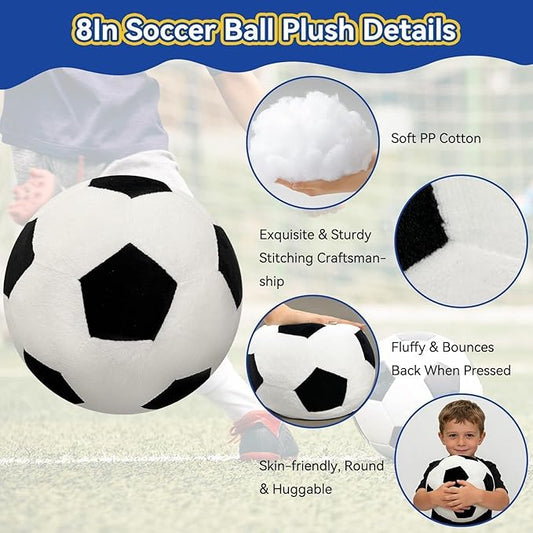 Fluffy Soccer Pillow - 8" Orbicular Durable Soccer Ball Plush, Soft Stuffed Soccer Decorative Pillows for Couch & Bedroom, Sports Gift for Soccer Enthusiasts