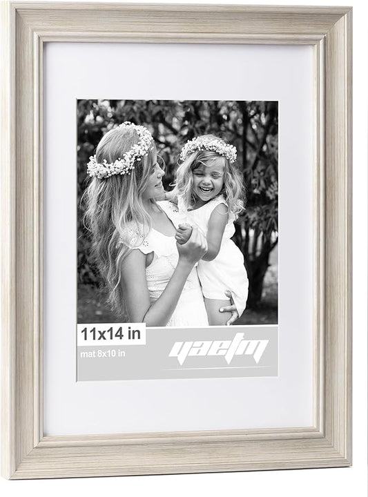 Yaetm 11x14 Picture Frame with Mat for 8x10 Set of 4, 1.4" Wide Molding & Rustic White Photo Frames 11 x 14 with Tempered Glass for Wall Gallery, Home and Office, Wall Mount (4 Pack, White)