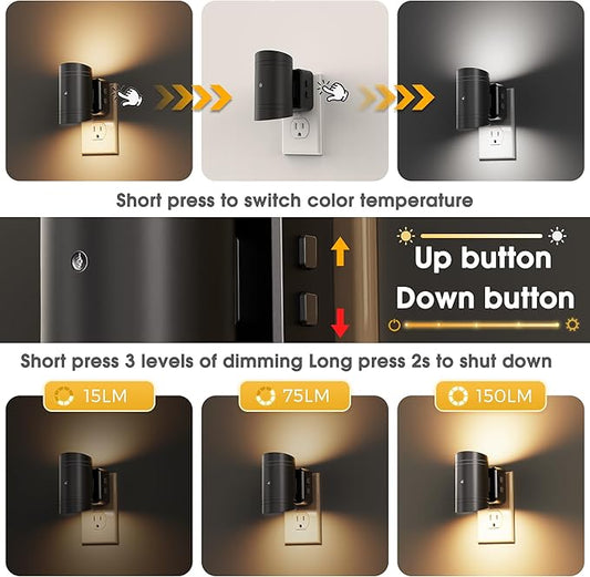 L LOHAS LED Night Light, Dimmable Night Lights Plug into Wall,2 Pack 3CCT Nightlight for Kids,180° Rotatable, 3000K/4000k/5000K Adjustable Night Lights with Dusk to Dawn Sensor for Bedroom Bathroom