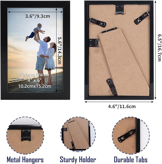 Hoikwo 18 Packs 4x6 Black Multi Plastic Picture Frames Set with Plastic Cover for Family Photos, Artwork, Light Weight Bulk 4 by 6 Frames Pack for Wall Hanging and Table, Stylish Picture Frames