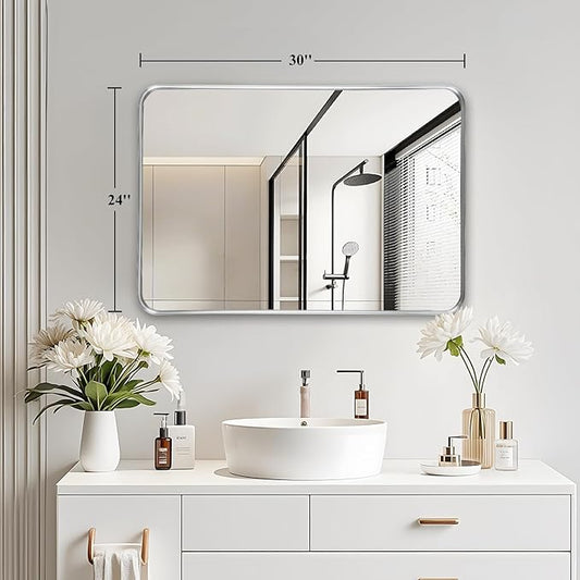 Fabuday Bathroom Mirror - 24x30 Inch Over Sink Silver Wall Mirrors for Bathroom, Rectangle Vanity Mirror for Bedroom, Living Room, Entryway, Horizontal or Vertical Hanging