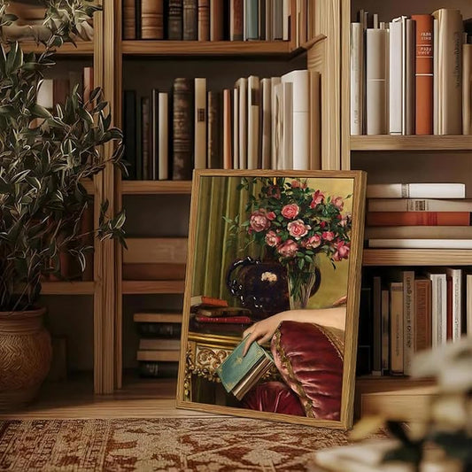 Framed Vintage Wall Art, Moody Victorian Wall Decor Paintings, Mid Century Modern Antique Book Woman Still Life Canvas Prints Pictures Home Decor Aesthetic for Living Room Bedroom Bathroom 12x16 inch