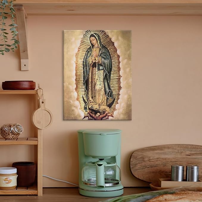 Our Lady of Guadalupe Portrait Wall Art Canvas Painting Picture Wall Decor Religion Catholic Poster Print Artwork for Altar Bedroom 8x10 in
