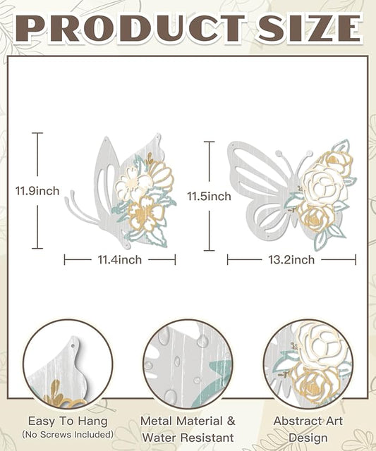Putuo Decor 2 Pieces Butterfly Metal Wall Decor Floral Iron Wall Sculptures Modern Minimalist Butterfly Flower Wall Art for Living Room Bedroom Hallway Kitchen Bathroom Home Decoration