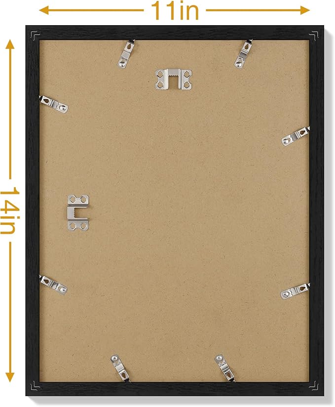 Vittanly 11x14 Picture Frames Set of 9, Display 8x10 Pictures with Mat or 11x14 without Mat, Photo Frames for Wall or Tabletop with Plexiglass, Engineered Wood, Black&Brown&Dark Grey
