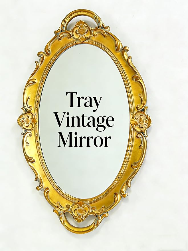 Vintage Oval Resin Wall Mirror, Wall-Mounted Decorative Mirror, Vanity Tray for Entryway, Corridor, Bedroom, Living Room Dressing Table (Vintage Gold 15X10 Inch)