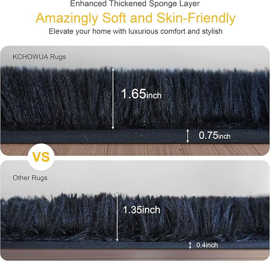 KCHOWUA Thick Area Rug Black Fluffy Shag 5x8 for Bedroom, Ultra Soft Plush Shaggy Fuzzy Carpet, Thickened Washable Non-Slip Cozy Furry Rug for Living Room, Kids, Girls Boys Baby Nursery, and Dorm