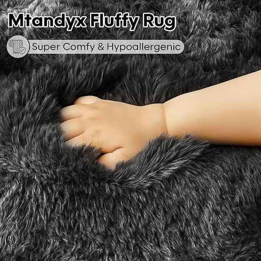 6x9 Rugs for Living Room, Rugs for Bedroom,Plush Fluffy Carpet, Non-Slip Upgrade Dark Grey Rug,Can Also be Used in Home Decor Aesthetics,Kids Rooms and Dorm Rooms.