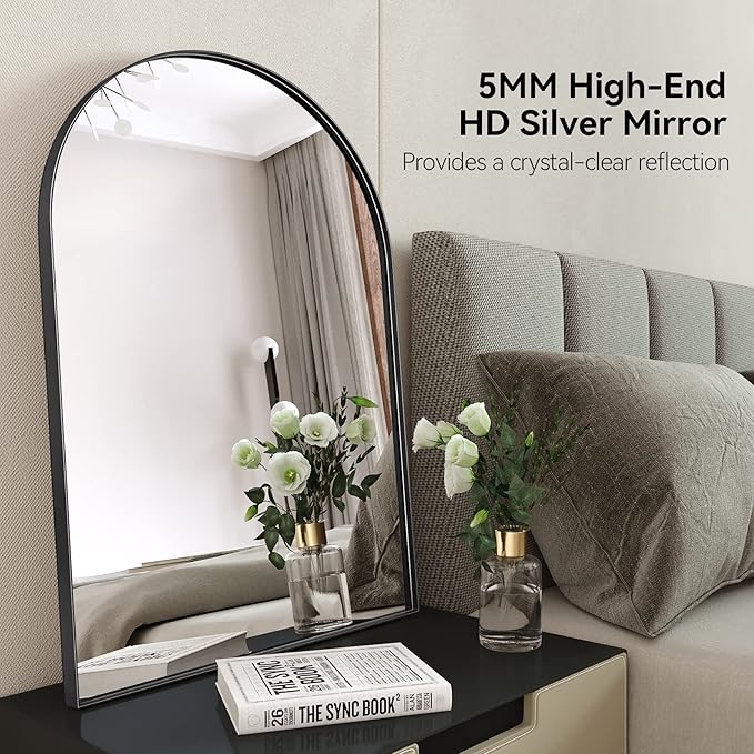 Arched Bathroom Mirrors Set of 2, 24x32 Black Rust-Resistant Metal Frame Vanity Mirror, HD Shatter-Resistant Wall Mirror for Over Sink, Modern Bathroom Mirror for Bedroom, Entryway, Living Room