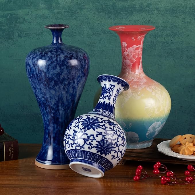 KAMMAK Colored Ceramic Vase, Beautiful Hand-Painted Decorative Vase, Modern Art Porcelain Vase for Flower Mantle Dining Table Centerpiece, Entryway Living Room Wedding Decoration, WX003