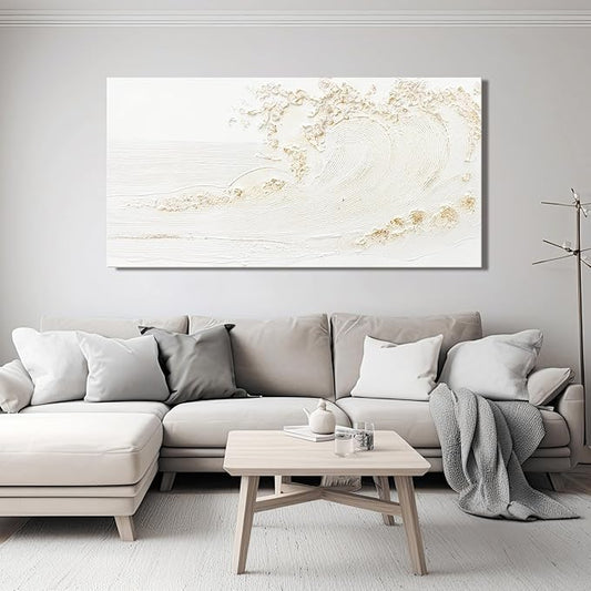 Canvas Wall Art Decor Modern Wall Art Pictures for Living Room Canvas Art Wall Decor Modern White Wall Art Prints Silent Waves Large White Artwork for Walls Bedroom Office Kitchen Wall Decor 24" X 48"