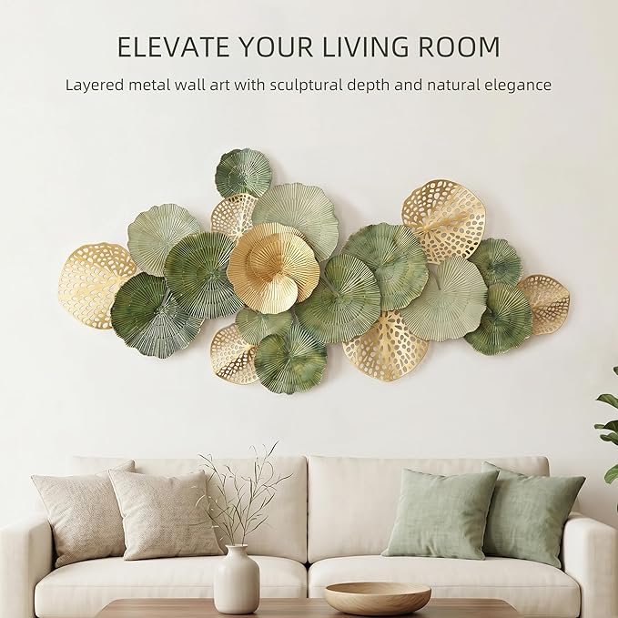 Axioglo Large Metal Wall Art Decor, 3D Abstract Lotus Leaf Design, Handcrafted Metal Wall Sculpture for Living Room, Bedroom & Entryway(67")