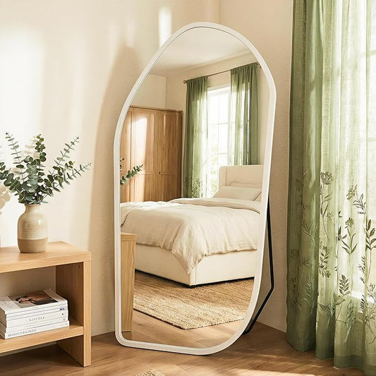 Suidia Full Length Mirror, Oversized Floor Mirror with Solid Wood Frame, Large Standing Mirror for Bedroom Living Room, Wood Art Style, White, 86" L x 40" W