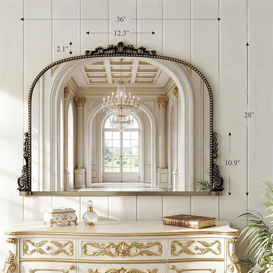 Large Bronze Vintage Mirror - 28"X36" French Baroque Antique Mirror - Traditional Ornate Decorative Wall Mounted Arched Mirrors for Bedroom Mantel Entryway Hallways - Home Decor for Living Room