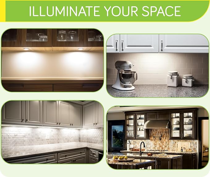 LED Closet Light Kit, Kitchen Under Cabinet Accent Lighting, 120V Plugged in Wired Puck Lights, Smart Remote Dimmable, 4-Way Parallel Octopus Connection, 4 Lights, Cool White