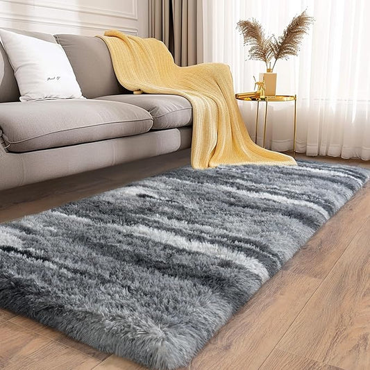 Soft Runner Rugs for Bedroom Hallways, 2x6 Abstract Grey Fluffy Shag Throw Area Rug Non Slip for Bedside Dorm, Long Shaggy Furry Carpet for Nursery Living Room