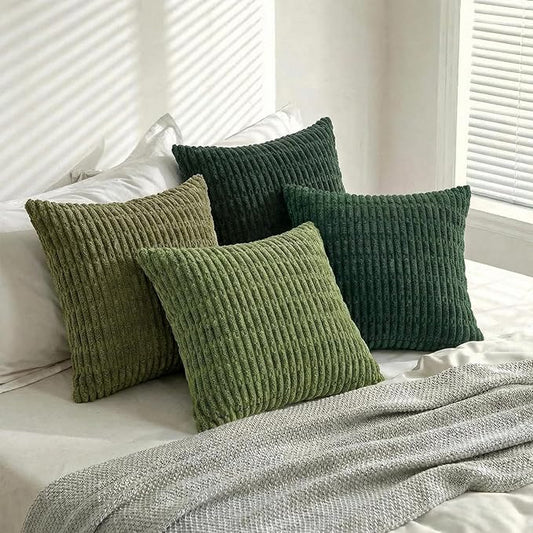 Fancy Homi 4 Packs Decorative Throw Pillow Covers for Living Room Couch Bed, Modern Farmhouse Boho Home Décor Accent Cushion Case, 18" x 18", Green Series