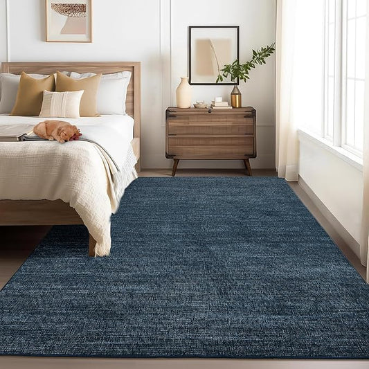 5x7 Washable Rugs Non Slip Minimalist Area Rug for Bedroom Soft Low Pile Solid Color Large Bedroom Throw Carpet Stain Resistant Classic Neutral Area Rug Plain Boho Rugs for Kitchen Nursery, Navy