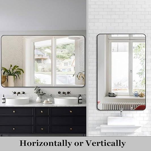 DESBING 30" x 48"Bathroom Mirror, Matte Black Wall Mirror with Metal Frame, Decorative Rectangular Vanity Mirror for Bedroom Bathroom Living Room Entryway (Horizontal/Vertical)