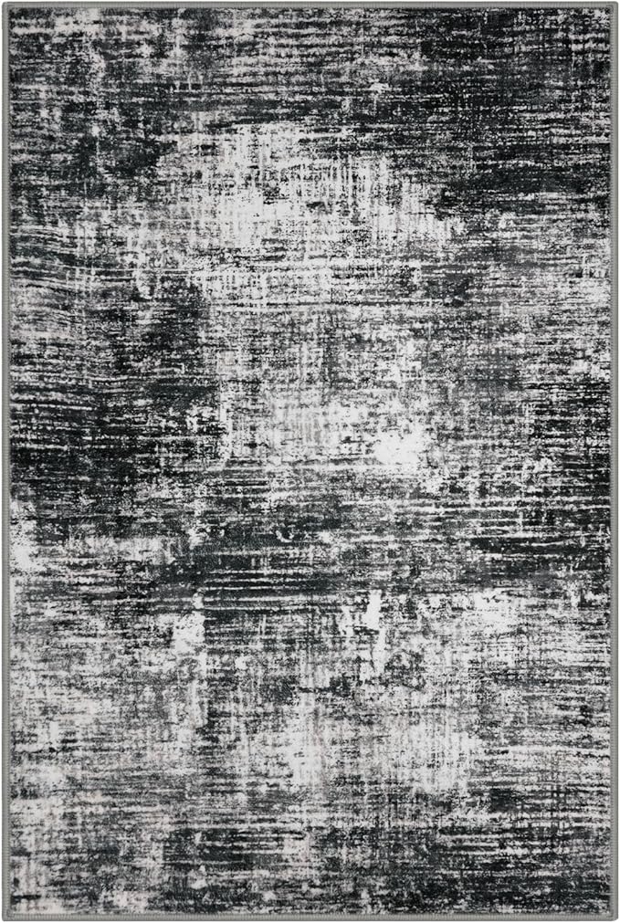 KILOCOCO Abstract Small Area Rug 2x3 Entryway Rug Washable Kitchen Rugs Door Mat Indoor Entrance Soft Pinted Non Slip Throw Rugs for Front Door Foyer Farmhouse Floor Mats, Black/Grey