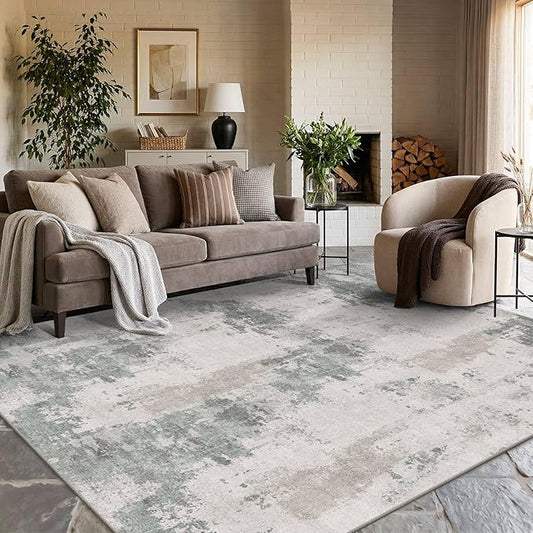 Rugxara 6x9 Washable Area Rug for Living Room, Modern Abstract Large Boho Rugs for Office, Dining Room, Kids Room, Farmhouse, Durable Low Pile Non Slip Carpet for High Traffic Areas,Grey Green