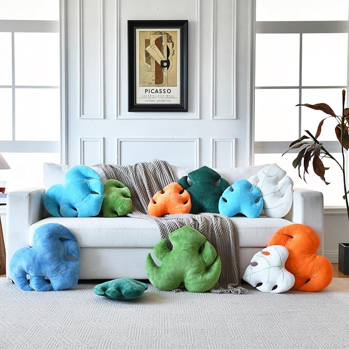 Leaf Pillow, Cute Decorative Throw Plant Pillow Aesthetic Decor Nature Pillow for Bed Couch, Leaves Shaped Pillow Perfect for Bedroom Living Room (Blue, 19.6 Inches)