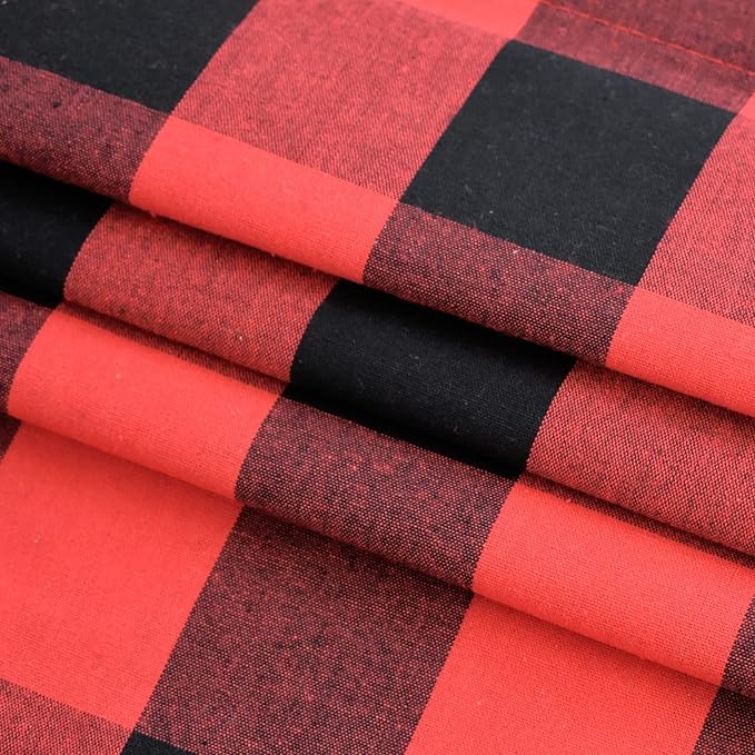 3 Pc Cotton Classic Country Farmhouse Kitchen Window Curtain Grommet Top -Red & Black Buffalo Check Tier & Valance Set, 54" x 18" / 32" x 24"