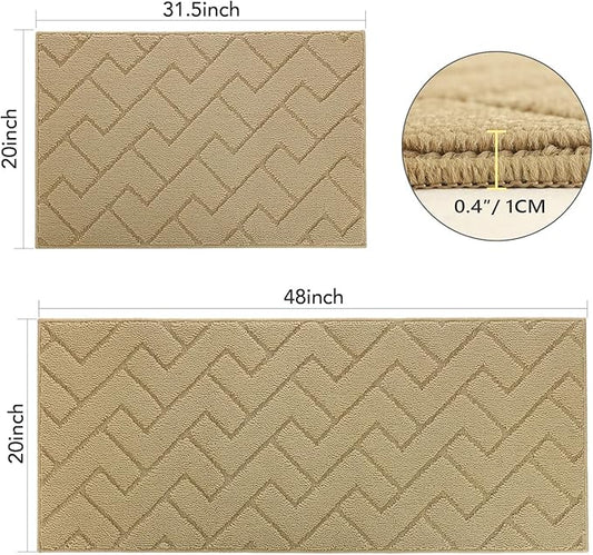 hicorfe Kitchen Runner Rugs and Mats Sets,2 Pieces Absorbent Non-Slip Kitchen Rug,Comfort Kitchen Mat for Floor,Washable for Kitchen,Hallway,Office,Sink,Laundry(20"x48"+20"x32",Brown)