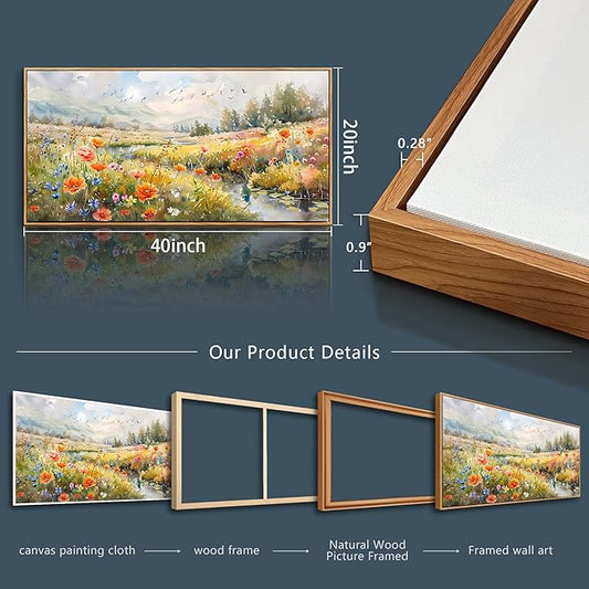 QIYILEXWART Canvas Wall Art For Living Room Wall Decor For Bedroom Office Wall Decoration Colorful Wildflower Landscape Painting Farmhouse Pictures Artwork Room Aesthetic Home Decor 20x40 In