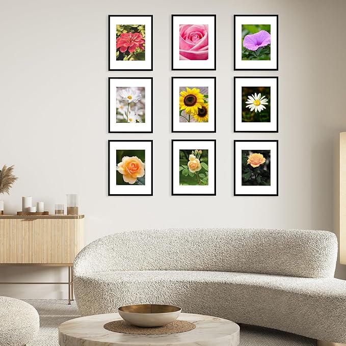 JCJMY 10 Packs 11x14 Picture Frame, Display 8x10 with Mat or 11x14 Without Mat, Black Gallery Wall Frame Set, 11 by 14 Frames Bulk Set of 10 Collage Wall Decor Photo Frames Set for Wall, Black