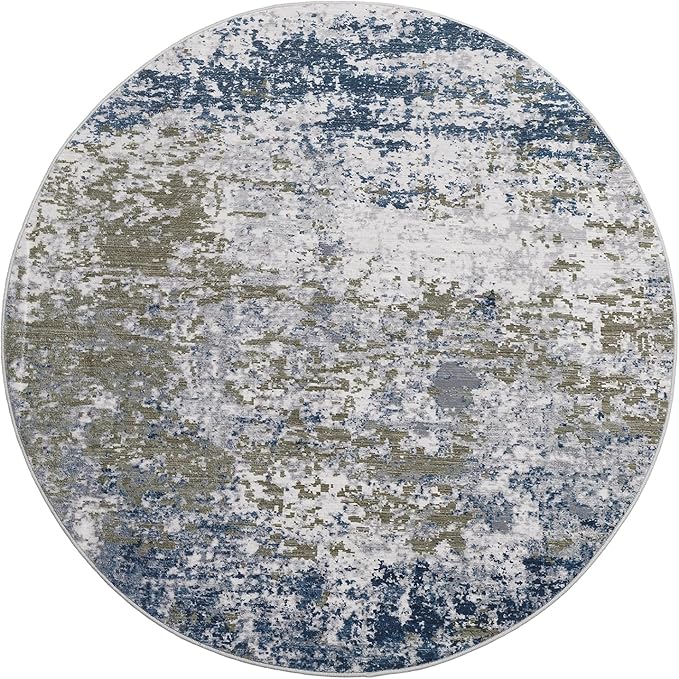ROYHOME Modern Abstract 6x6 Round Area Rug Non Slip Non Shedding Rug Low Pile Stain Resistant for Bedroom Living Room Office Dining Room,Navy