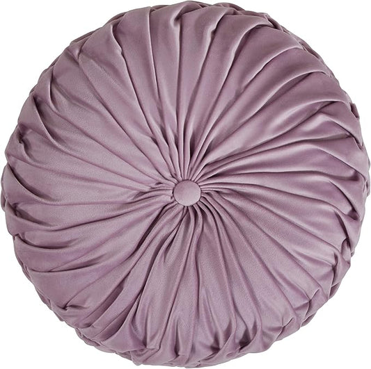 SARO LIFESTYLE Round Velvet Pintucked Poly Filled Throw Pillow (Set of 2)