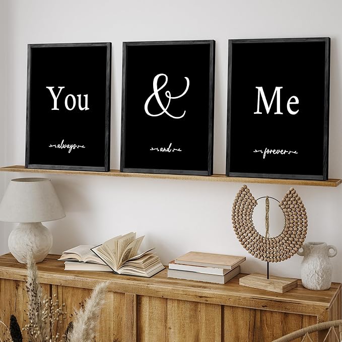 Houmury Set of 3 Framed Wall Decor Farmhouse Wall Art You & Me Always and Forever Vintage Bedroom Wall Decors 12x16 (Black)