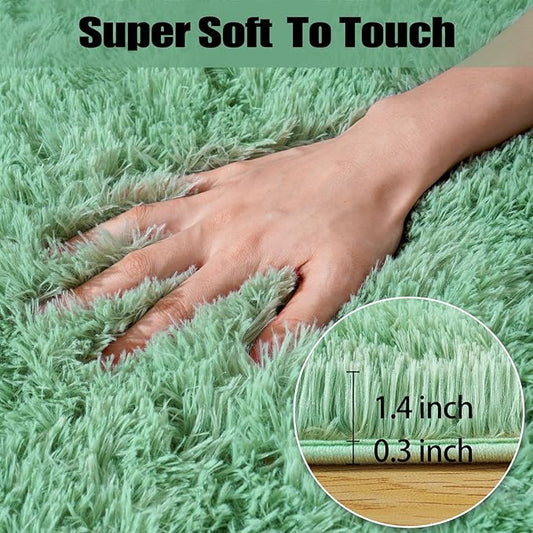 qulint 3x5 Area Rug for Bedroom, Fluffy Sage Green Rug for Living Room Cozy Shag Small Carpet for Nursery, Fuzzy Plush Shaggy Alfombras for Boys and Girls Dorm Home Decor (3ft x 5ft, Sage Green)