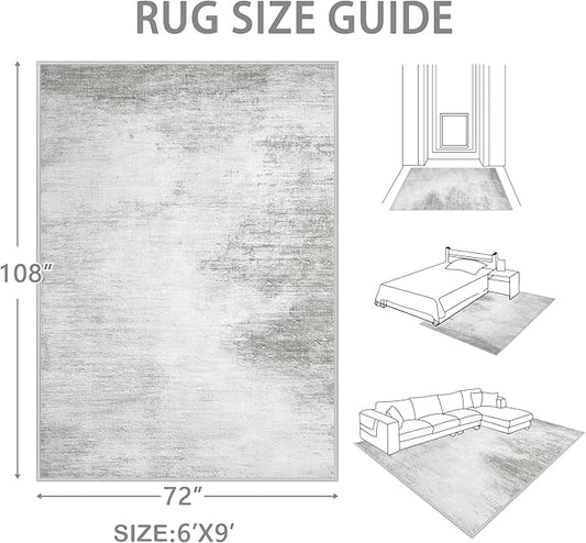 Area Rugs 6x9 Living Room: Washable Rug Modern Abstract Large Rugs Soft Non Slip Neutral Rug Stain Resistant Indoor Carpet for Bedroom Kitchen Dining Room Nursery Home Rugs(Grey,6'x9')