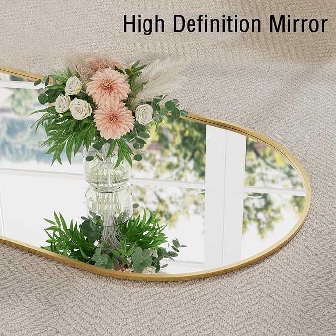 78''x38'' Oversized Full Length Mirrors, Arched Floor Mirror with Stand, Full Body Large Standing Mirror/Leaning/Hanging Wall Mounted for Living Room, Bedroom, Gold