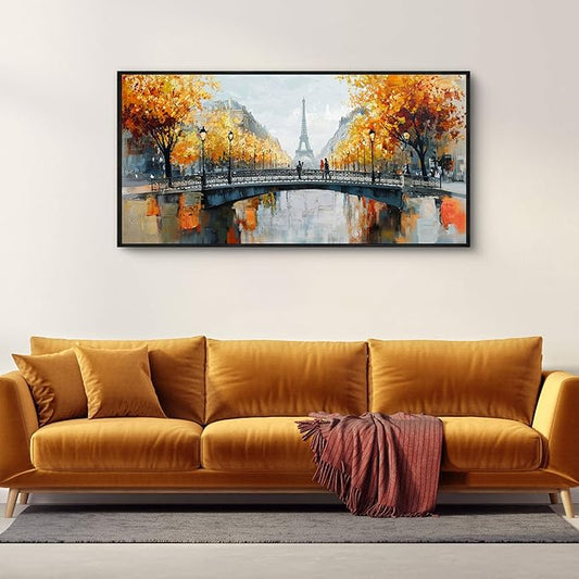 KLAKLA Black and White Canvas Wall Art for Living Room Bedroom Bathroom Orange Paris Theme Room Decor Oil Painting Print Tower Eiffel Painting for Wall Decor 20x40 Inches