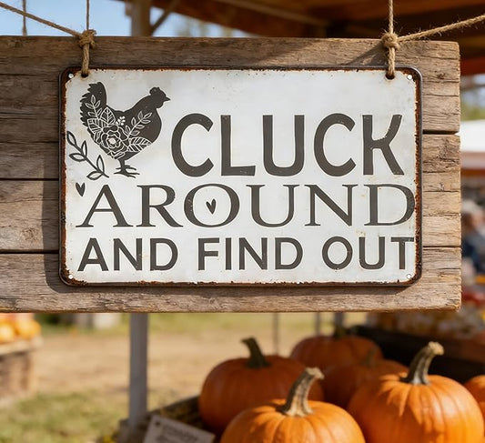 Vintage Chicken Metal Signs "Cluck Around and Find Out" Iron Wall Decor Funny Warning Tin Sign for Home Farm Chicken Coop Farmhouse Kitchen Garden Decor 8 X 12 Inch